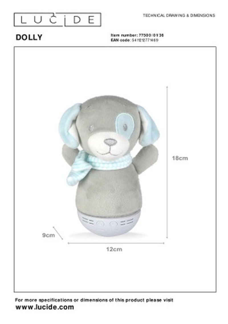 Lucide DOLLY - Stolná lampa pre deti - Batérie - S hudobným prvkom - Sivá